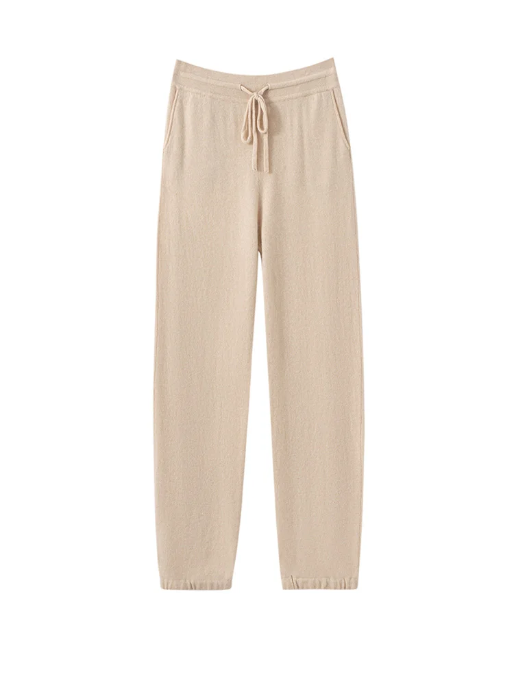 

Quality High Waist Pencil Pants 100% Cashmere Knitted Solid Drawstring Thick Soft Warm Casual Loose New Arrivals Winter Bottoms