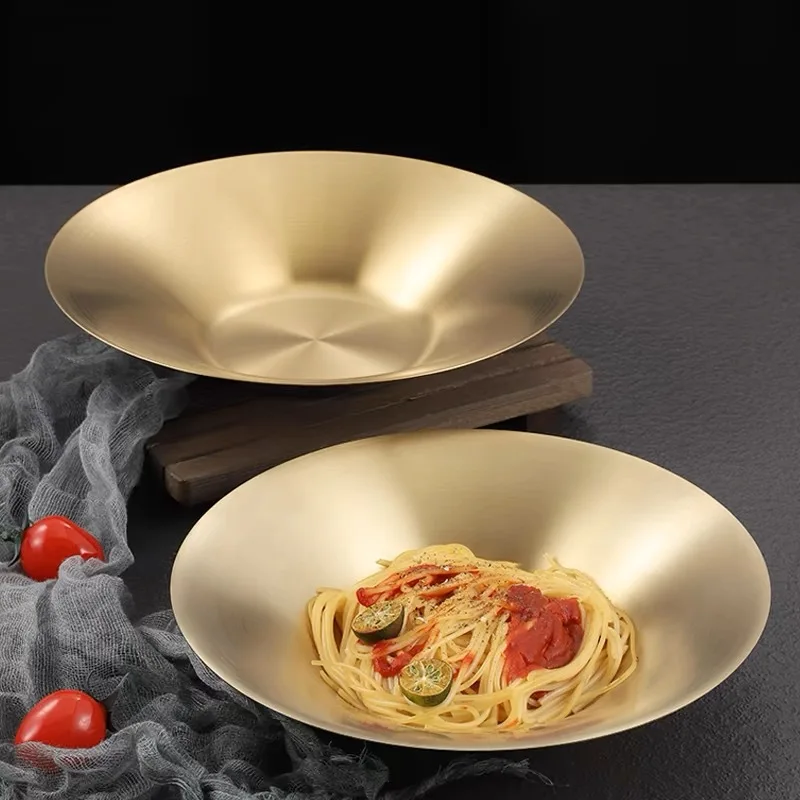 Korean Style Stainless Steel Flared Bowl Restaurant Noodle Pasta Bowl Salad Sauce Bowl Buffet Ramen Wide Rim Hat Shaped Bowl