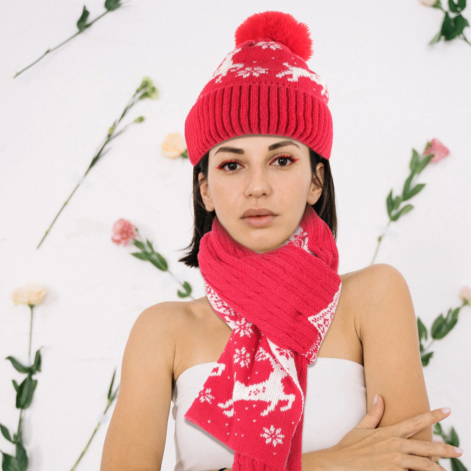 1 مجموعة عيد الميلاد قبعة دافئة قفازات وشاح الشتاء زي اكسسوارات للنساء في الهواء الطلق شتاء دافئ مجموعة قبعة وشاح