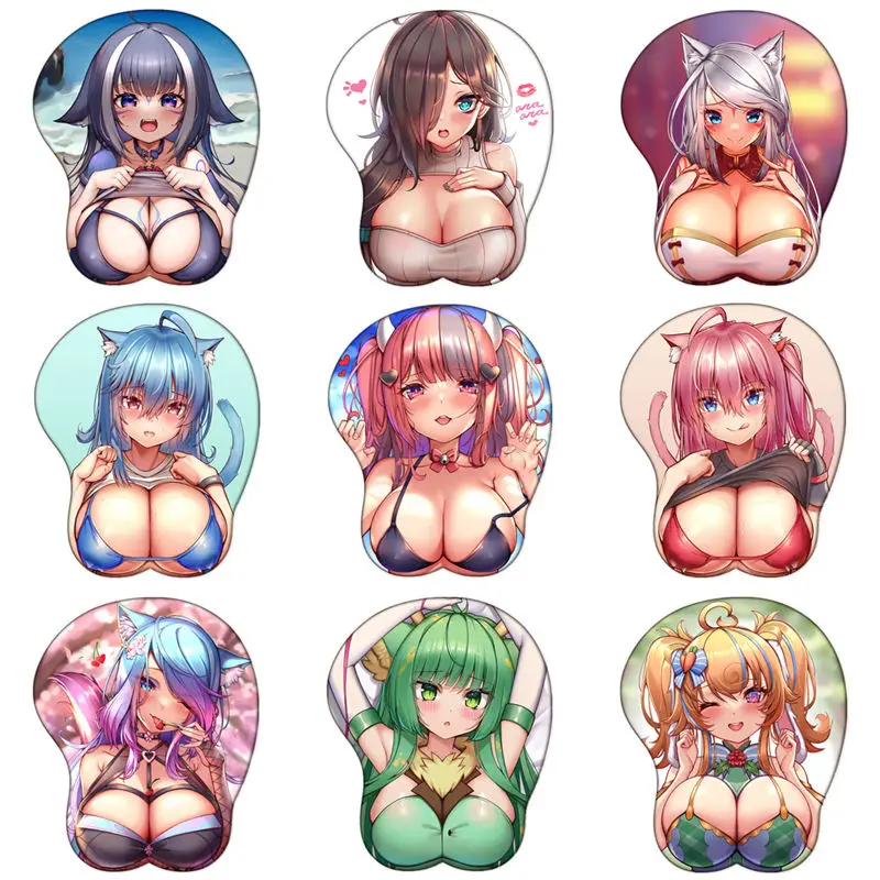 Tapis de souris Anime Tanza VTuber Hololive, Gaming Kawaii Girl Gamer 3D, gel de pton, assistance-poignet, seins sexy, Sub Desks, Oppai Polymbers Pad