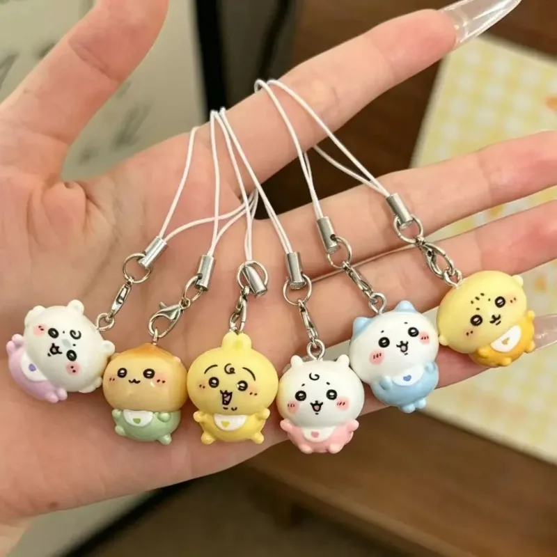 Chiikawa Hachiware Momonga Resin Keychain Phone Strap Charm Kawaii Baby Swaddle Ornament Gift Girls Cartoon Mini Pendant view 3