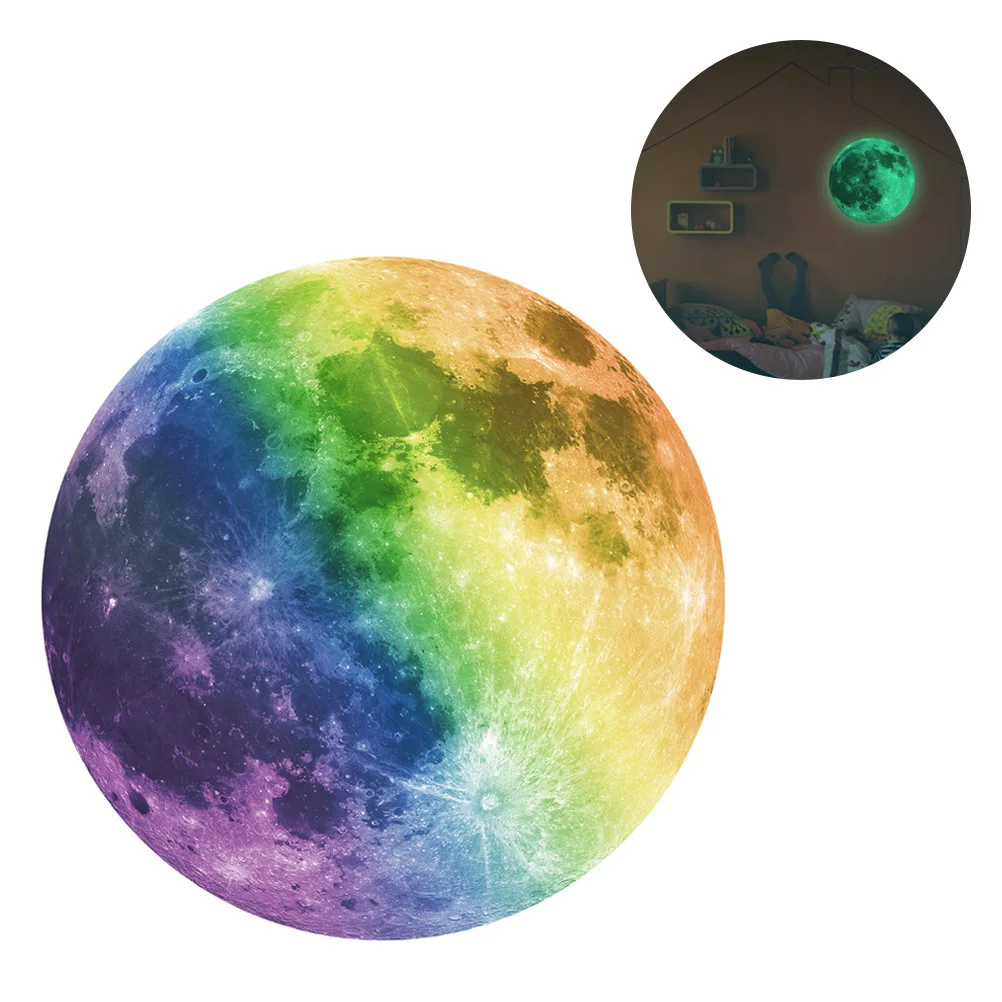 

1Pcs Creative Glow Full Moon Wall Sticker Luminous Night Decal 30cm PVC Waterproof Removable for Room Kids Boys Girls