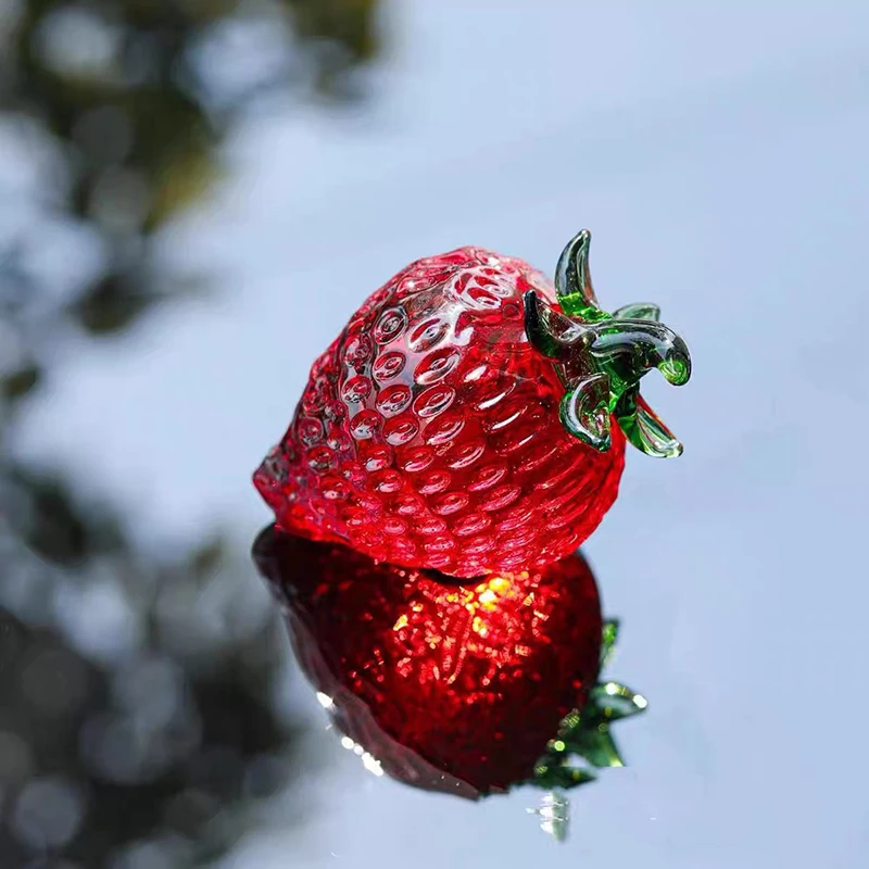 

Red Crystal Strawberry Statue Home Party Desktop Decoration Gifts Glass fruit ornament Crystal Paperweight