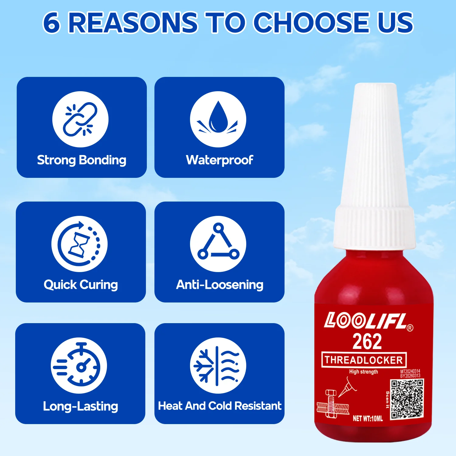 3PCSスレッドロック剤262金属接着剤、ナット、ボルト、および固定ネジの緩みや腐食を防ぐために使用されます10ml。