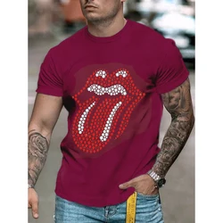 High Quality Fashion Men's Clothing Oversized Tee y2k Tongue Rhinestone Designer Short Sleeve Tops Club Casual Street t-shirt