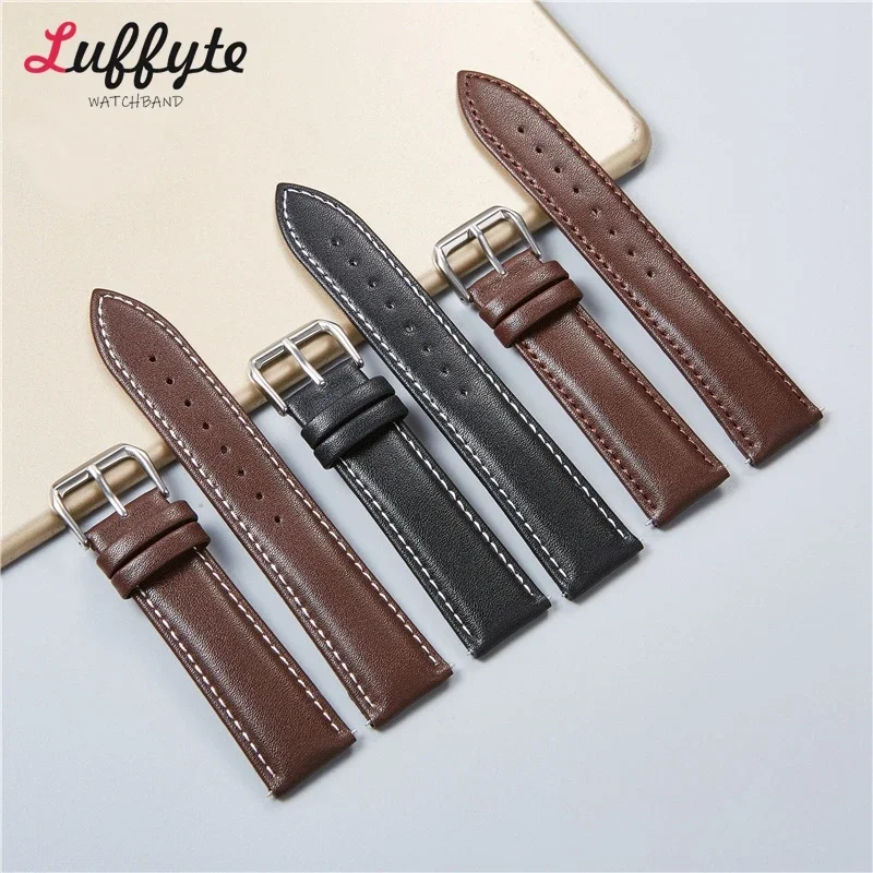 Cowhide Leather Watch Strap Universal Plain Watchband Women Men Bracelet Watchband 18mm 20mm 22mm 24mm Leather Straps