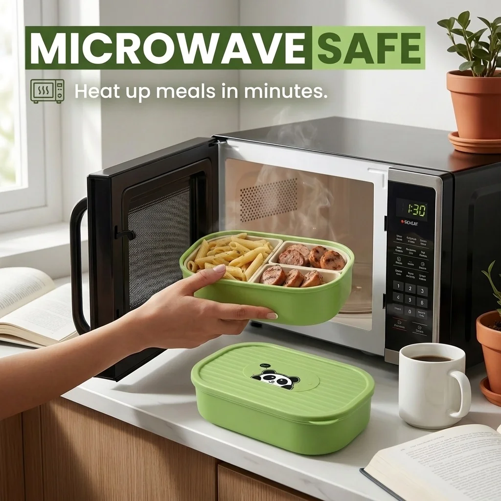 Cute Plastic Divided Lunch Box For Kids Students Portable Sealed Detachable 3 Grids Fruit Salad Food Container Microwave Safe view 4