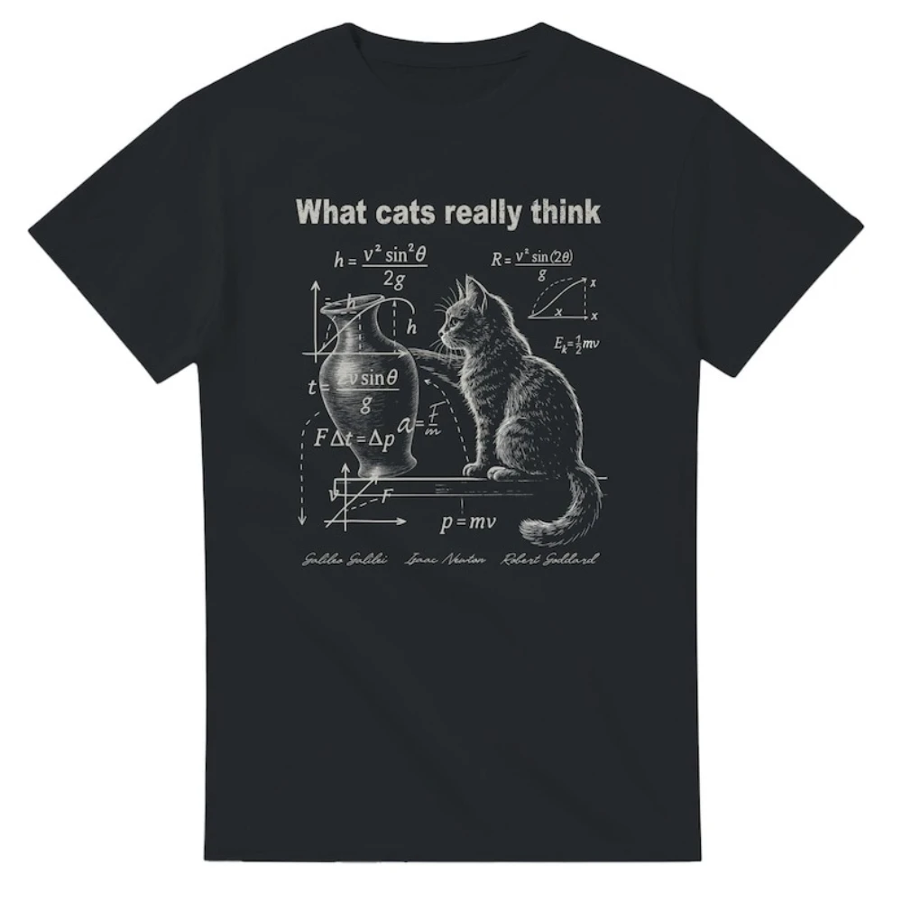 مضحك القط الفيزياء الفكاهة تصميم ما القطط حقا فكر تي شيرت امرأة رجل القط الآباء القطن الجرافيك تي شيرت الشارع الشهير بلايز المحملة #3