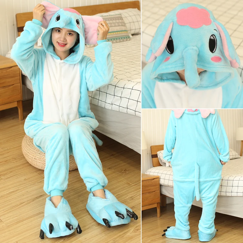 Kigurumi Elephant Cartoon Pajamas Onesies Adults Women Men Animal Pyjamas Jumpsuits Christmas Halloween Cosplay Party Costumes
