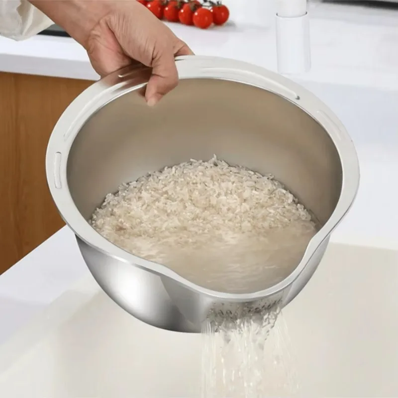 Rice Washer Strainer Bowl Stainless Steel 304 Rice Washing Bowl Rice Sieve Colander Fruit and Vegetable Strainer Kitchen Tools