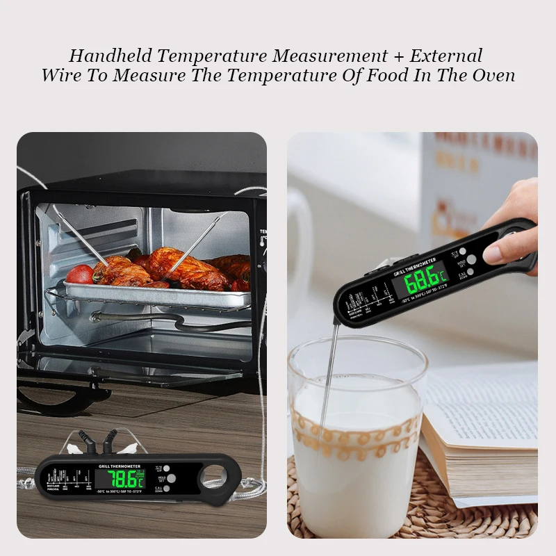 3 in 1 Digital Meat Thermometer Instant Read Food Thermometer with 2  Wired Probe LCD Backlight for Grilling Cooking BBQ Kitchen