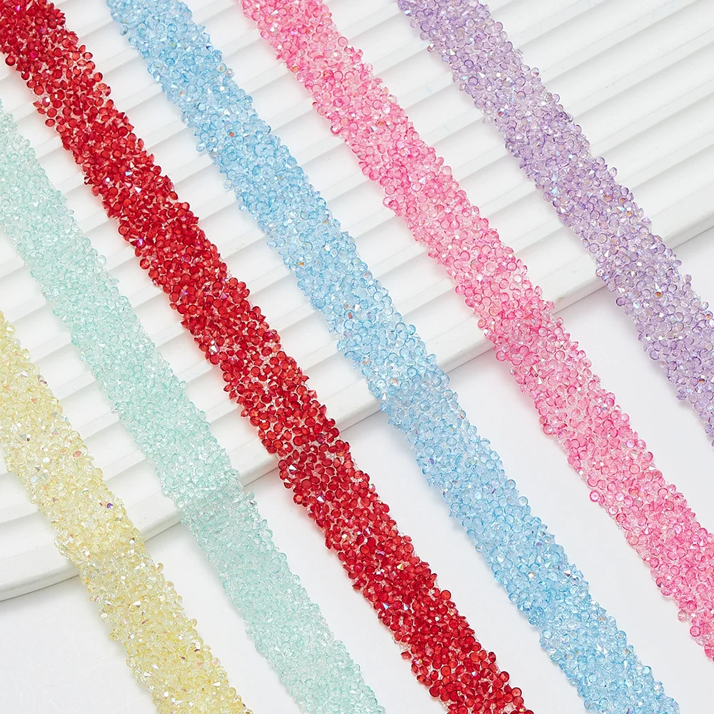 Resin Self Adhesive Rhinestone Strips 1.2cm 1 Yard Resin Crystal Ribbon Sticker Wrap Craft Jewel Tape DIY Car Phone Decoration