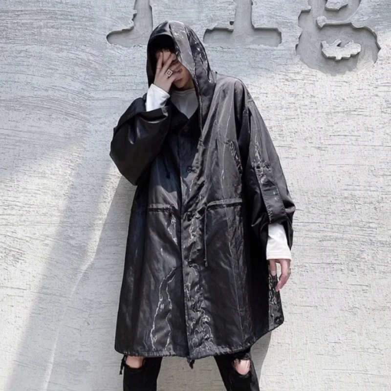 Dark Niche Trench Coat Loose Mid-Length Hooded Cloak Trendy Fried Street Ruan Shuai High Street Hip Hop Cloak Coat Mens Jacket