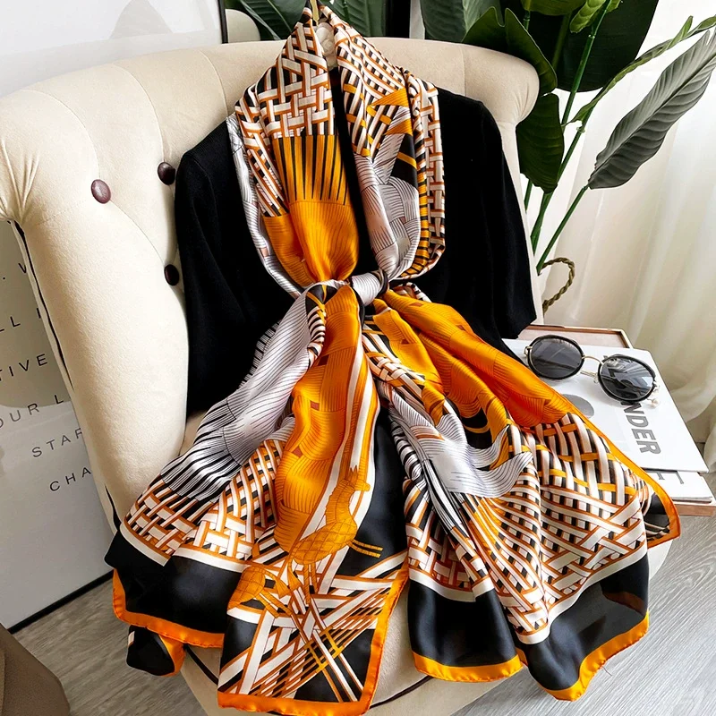 Bufanda de Pashmina de gran tamaño para mujer, chales de seda de 180x90cm, Bandana estampada, Fular de verano, novedad