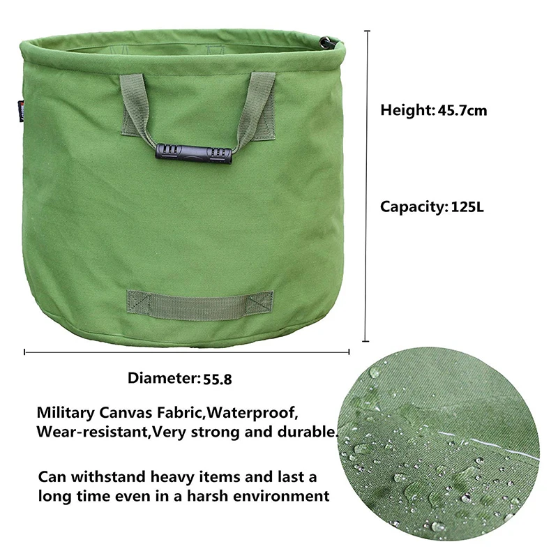 125l Garden Waste Bags Heavy Duty With Handles Hosehold Yard Leaves Storage Bag Bucket Military Canvas Fabric Basket