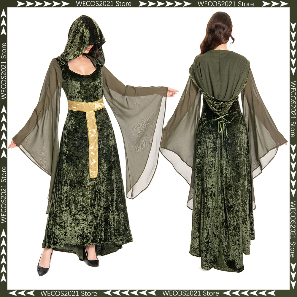 Disfraz de Dama Medieval, Vestido Verde, Túnica Vintage, Disfraz Renacentista Retro, Traje de Escenario, Ropa de Fiesta para Mujer