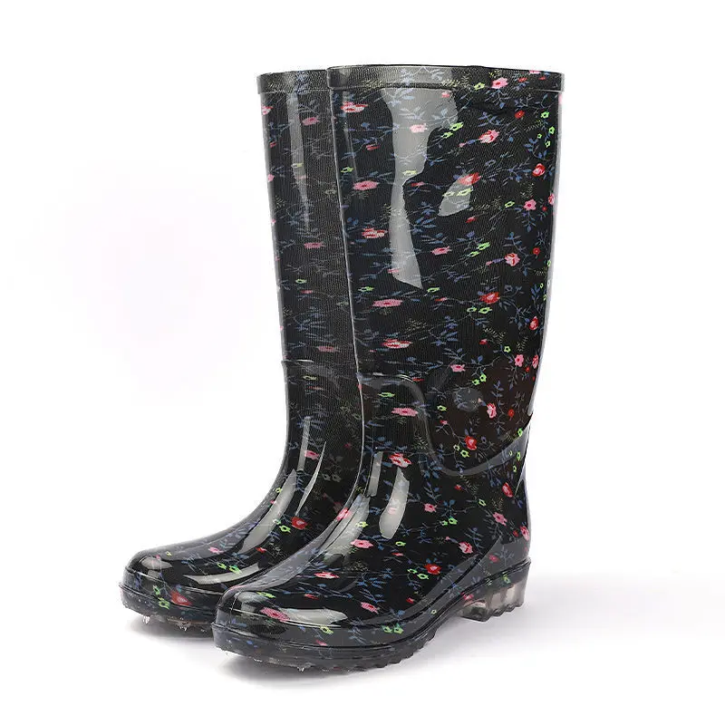 

New Women Fashion Knee-high Floral Rain Boots Waterproof Short Rainboots Female Water Shoes Wellies Boots