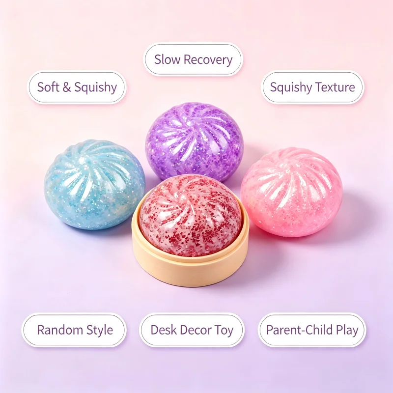 2026 Glitter Dumpling Squishy with Box Dumplings Sensory Squeeze Toy Decompression Slow Rising for Stress Relief Friend Gift