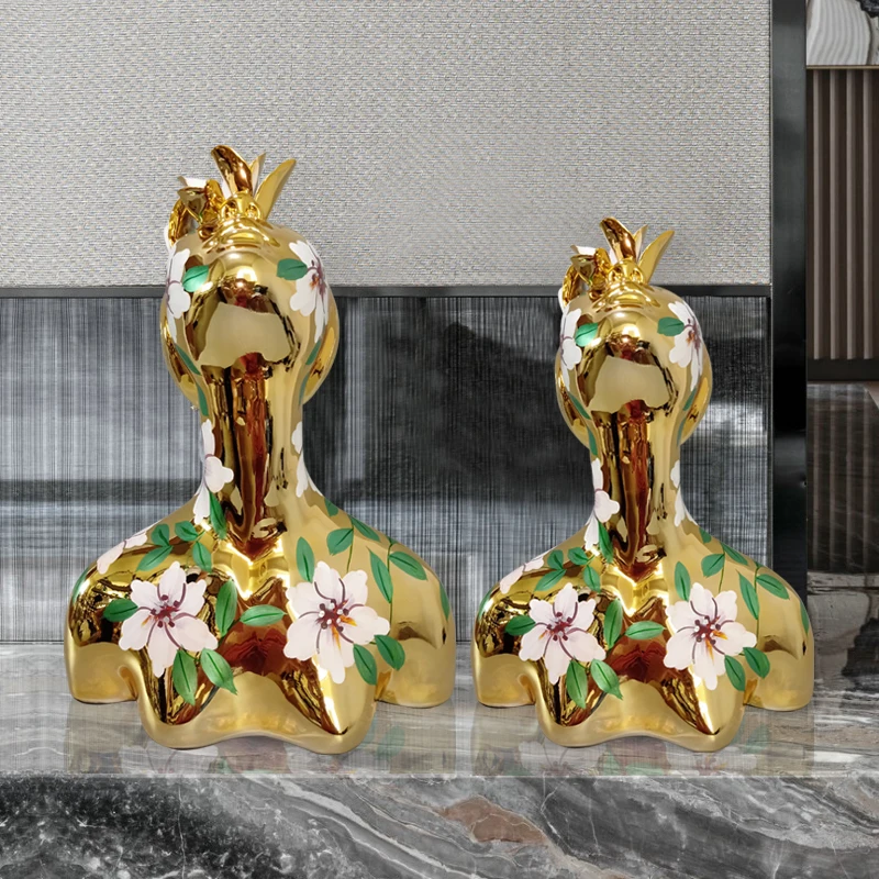 PQF Modern Abstract Model Room Electroplating Flower Season Girl Bold Eagle Statue Decoration