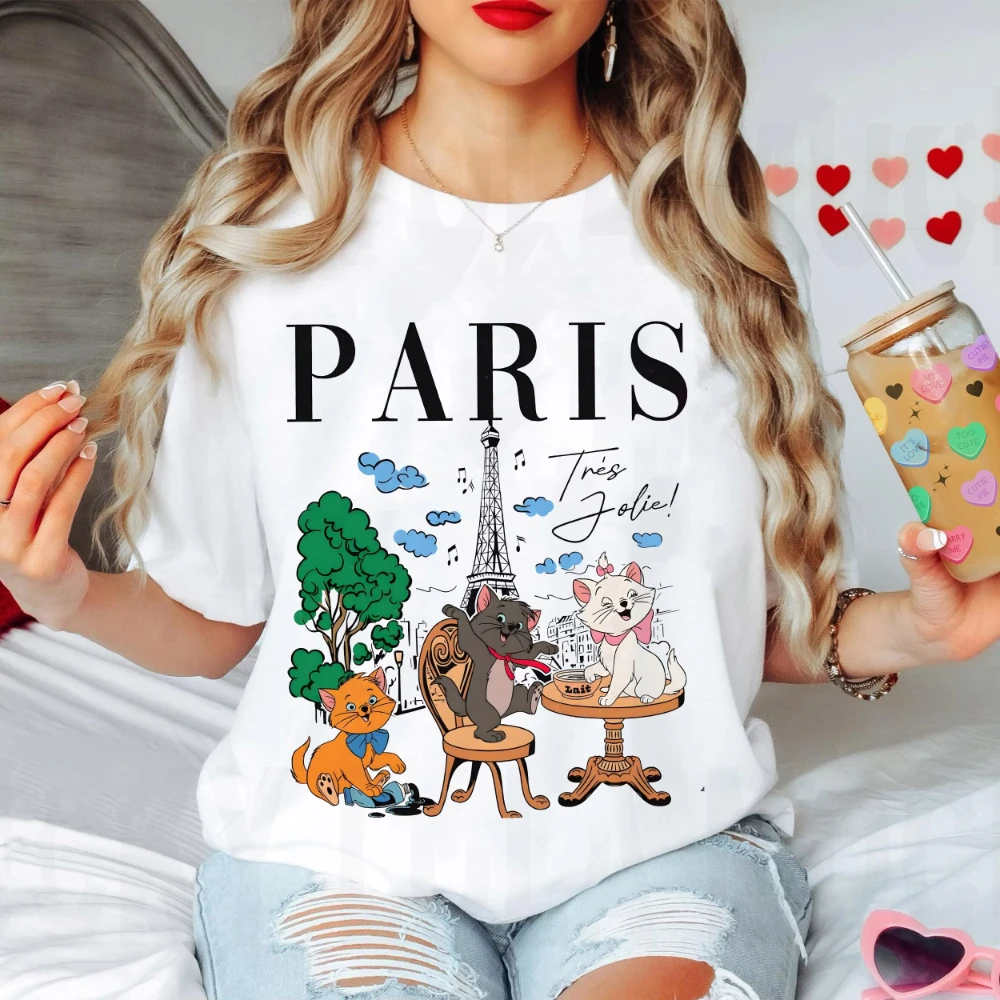 خمر الأرستقراطيين في باريس قميص ديزني ماري بيرليوز تولوز صباحور تي شيرت القط عاشق الفتيات رحلة وتتسابق المرأة تي شيرت