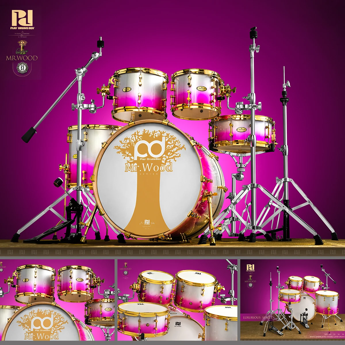 Luxury Wooden High Quality Acoustic Drum Kit Professional Complete Percussion Instrument For Adult Home Practice And Stage
