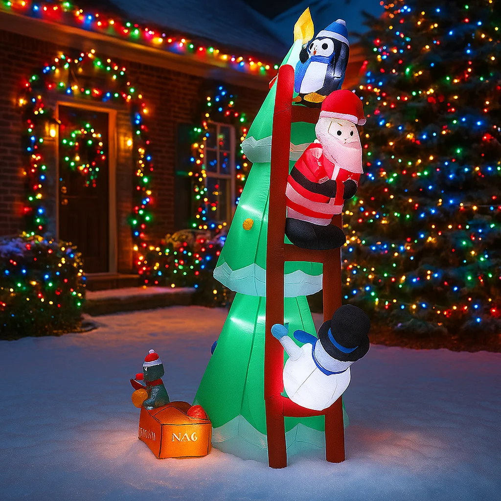 1.8M/5.9FT Inflatable Santa Claus Snowman Penguin Climbing Ladder Light LED Home Decoration Toy Yard Xmas Holiday Decor Supplies