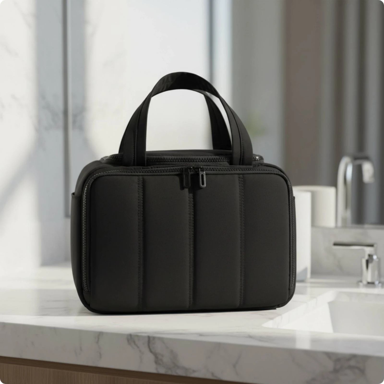 Travel Toiletry Bag Soft-Sided Toiletry Bag with Handles Cosmetic Pouch with Handle Structured Travel Pouch with Handle Padded
