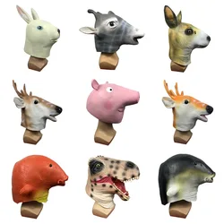 Funny Animal Latex Headgear Cute Pig Deer Dinosaur Head Masks Cosplay Adult Carnival Costume Props Purim Rave Party Cosplay Mask