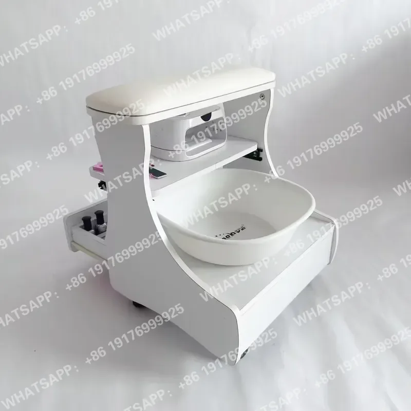 Multifunctional Nail Manicure Trolley with Arm Rest Cushion Drawer Storage Design Rolling Nail Table for Salon