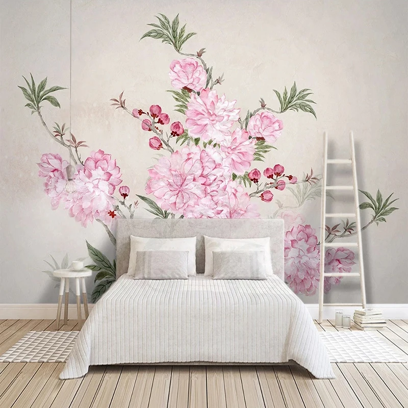 Plum Blossom Background Wall Mural New Chinese 3D Hand-painted Flowers Birds Bedroom Wallpaper Interior Decoration Paingting