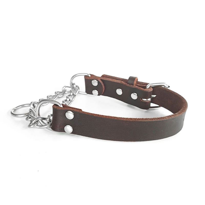 

Mutihome British Fashion Stainless Steel Triangle Chain Half P Leather Collar Firmly Explosion-proof Genuine Leather Dog Collar