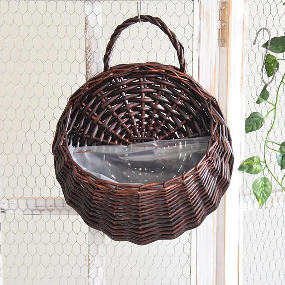 Wicker Rattan Flower Basket Green Vine Pot Planter Hanging Vase  Wall Fence Hanging Pot Plants Holder Garden Wall Plant Basket