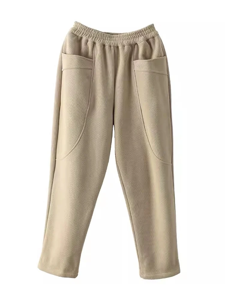 Pantalon de survêtement en coton pour femme, optique d'hiver, chaud, décontracté, grandes poches, sarouel, plus velours, thermique, fjPantalone, nouveau, 2024