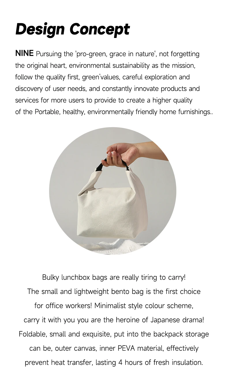 Tragbare Lunch-Tasche aus Canvas - Tragbare Lunchbox für Büroangestellte mit Wärmeisolierungsfunktion - Tragbare Lunch-Tasche mit großem Fassungsvermögen – Detail 2