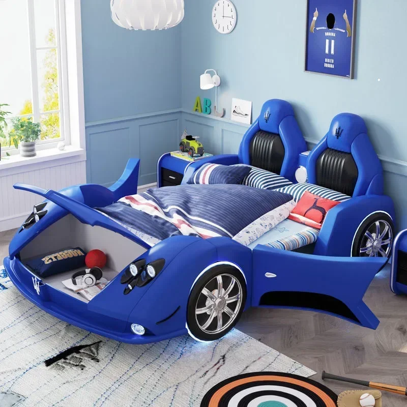 The product can be customized.Squinting kids bed boy sports car creative leather bed multifunctional car kids bed