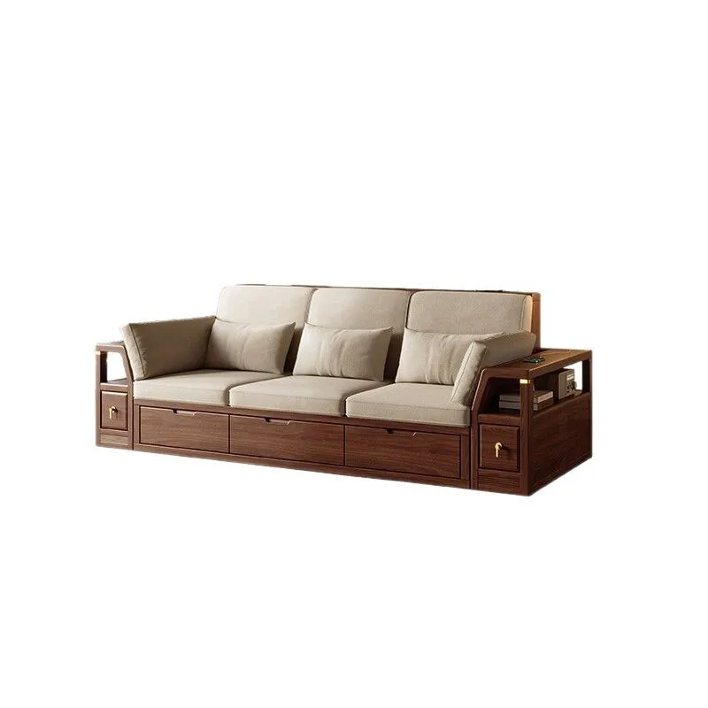 Medieval style, black walnut, solid wood sofa, living room for winter and summer, straight row of four people