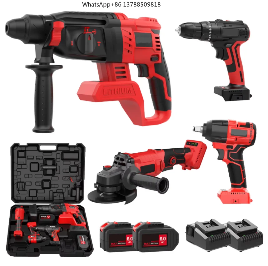 Electric Hammer Angle Grinder Wrench Four-Piece Set Combination Kit Lithium Battery Screwdriver Variable Speed Brushless Motor