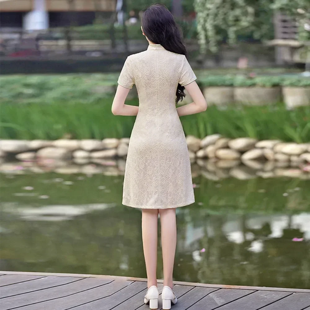 Abito estivo da festa di qualità di lusso per abbigliamento donna Stile etnico vintage Pizzo Elegante moda Casual Qipao Abbigliamento Streetwear