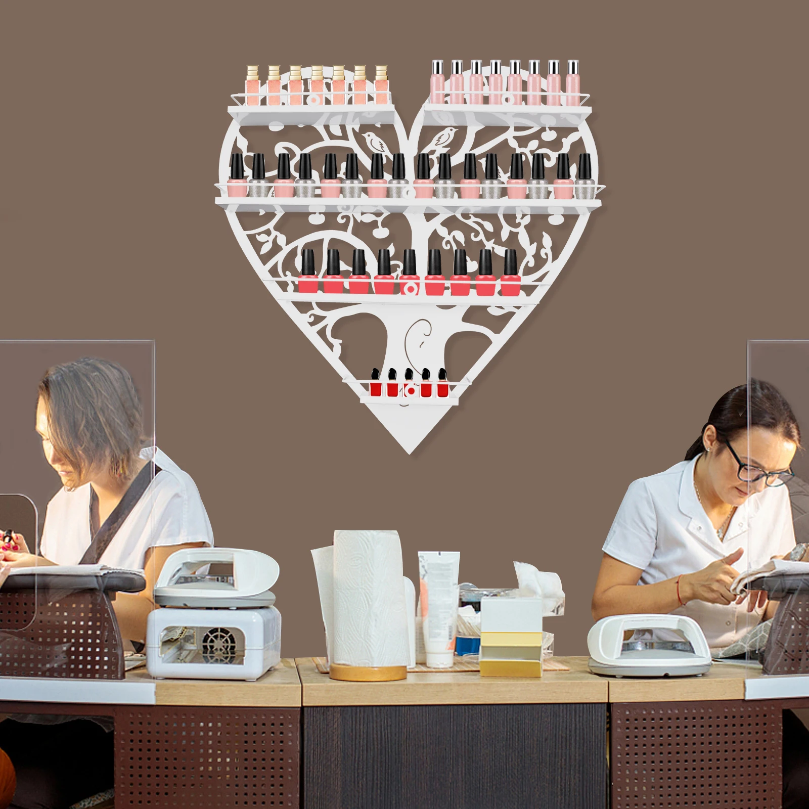 

Heart-shaped four-layer display Nail Polish Organizer Metal Wall Shelves Wall-Mounted Nail Polish Racks for Nail Salons