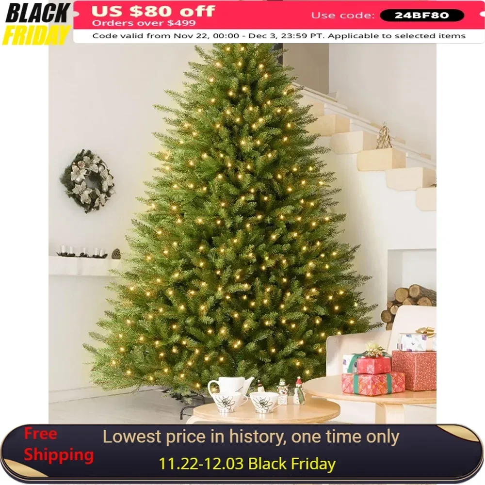 7.5FT Pre-lit Christmas Tree with 1000 Warm White & Multi-Color Lights, Dual Color Xmas Tree Outdoor Holiday