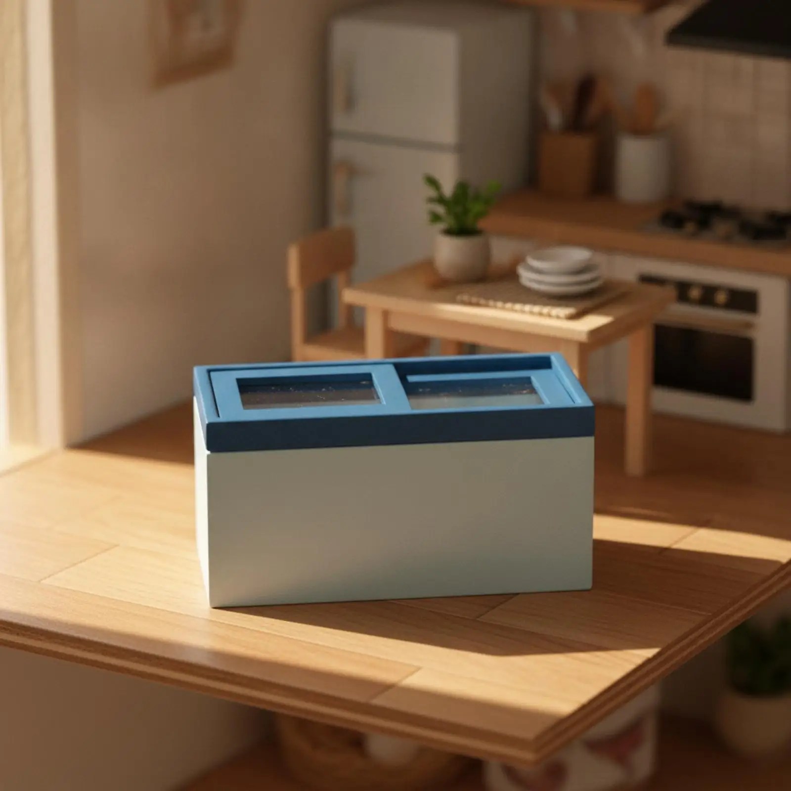 Dollhouse Freezer with Sliding Lids Decorative Miniature Chest Freezer Wooden for Diorama Builders