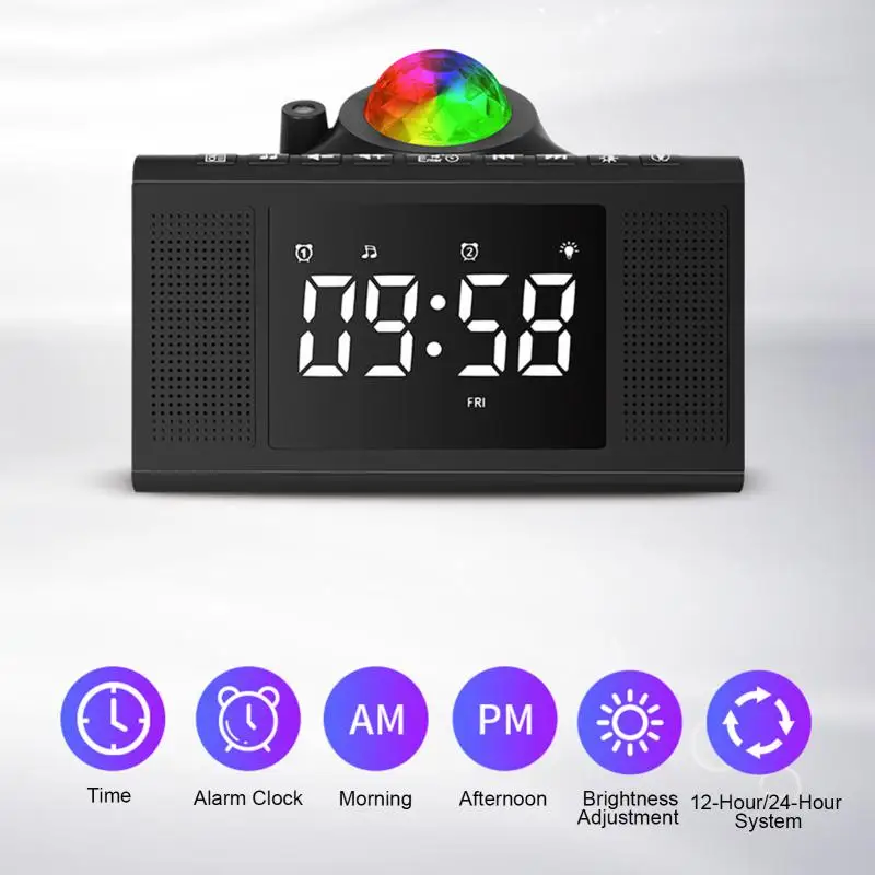 Sky Projector Lamp Music Starry Desk Clock Calendar Color Changing Built-in Bt Music Children Gift Projector Lamp