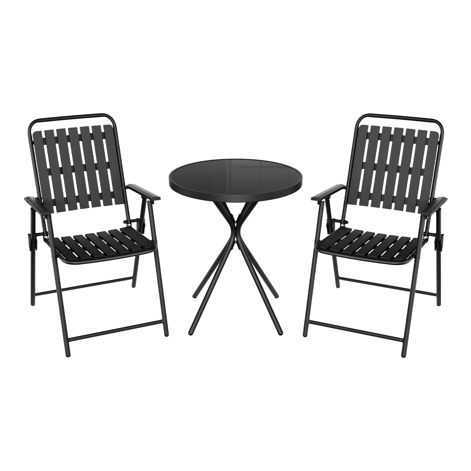 WOLTU buitentafel 2 opklapbare stoelen, metalen frame, weerbestendige buitenzitplaatsen voor balkon, patio, achtertuin, tuinmeubelset