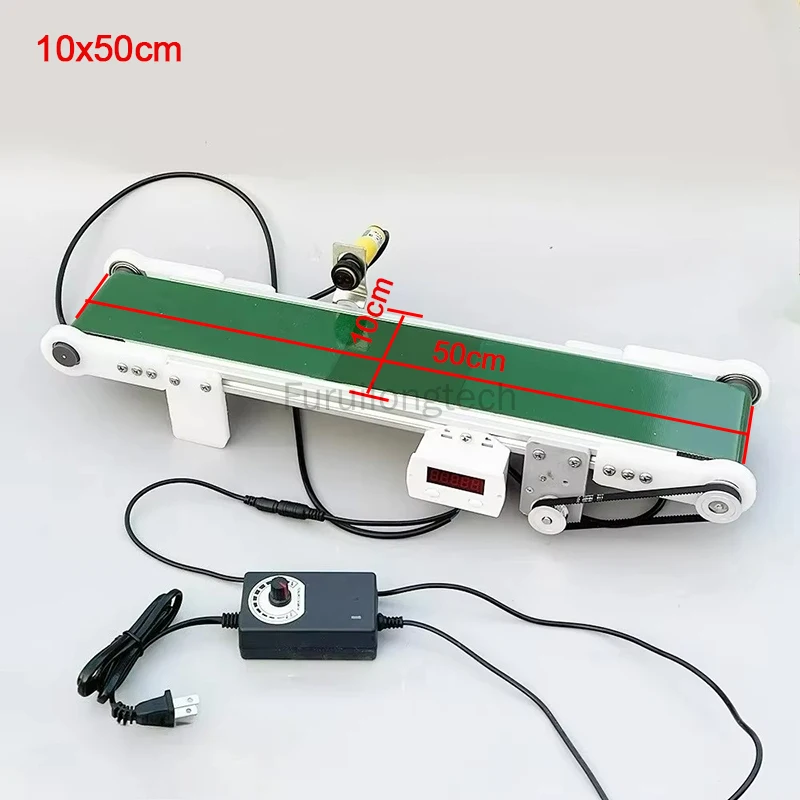 Piccolo trasportatore a nastro trasportatore da tavolo con contatore fotoelettrico Modello di linea di assemblaggio in plastica PP Velocità regolabile