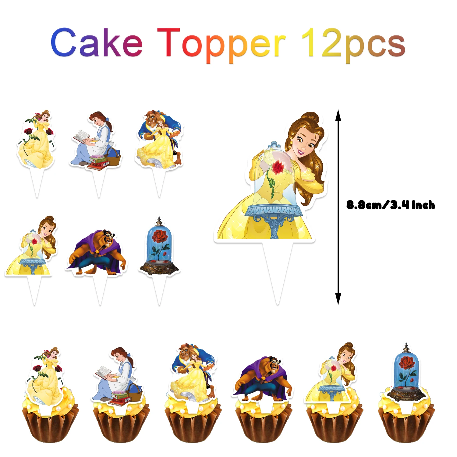 Beauty And The Beast Belle Princess Birthday Party Decoration Supplies Cake Decoration Banner Balloon Background Baby Shower