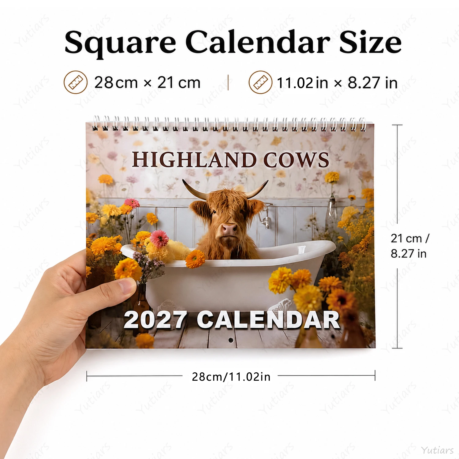2027 Highland Cow Wall Calendar, Funny Cattle Monthly Planner, Rustic Farmhouse Decor, Cute Cow Lover Gift for Home Office