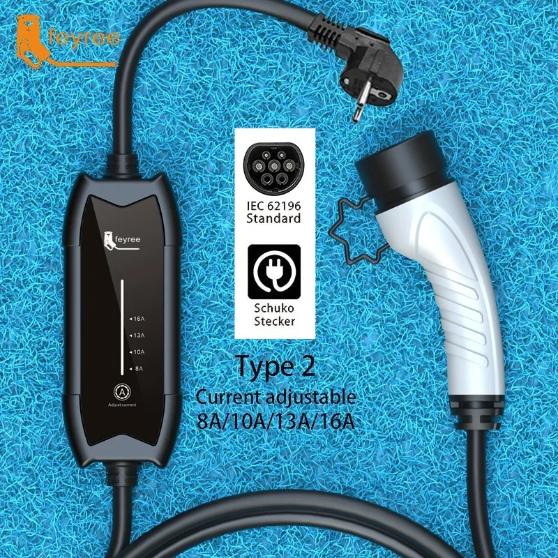 feyree EV Portable Charger Type2 / GB/T Plug 16A Single Phase 3.5KW Type1 3.5m Wallbox Charging Station for Electric Vehicle