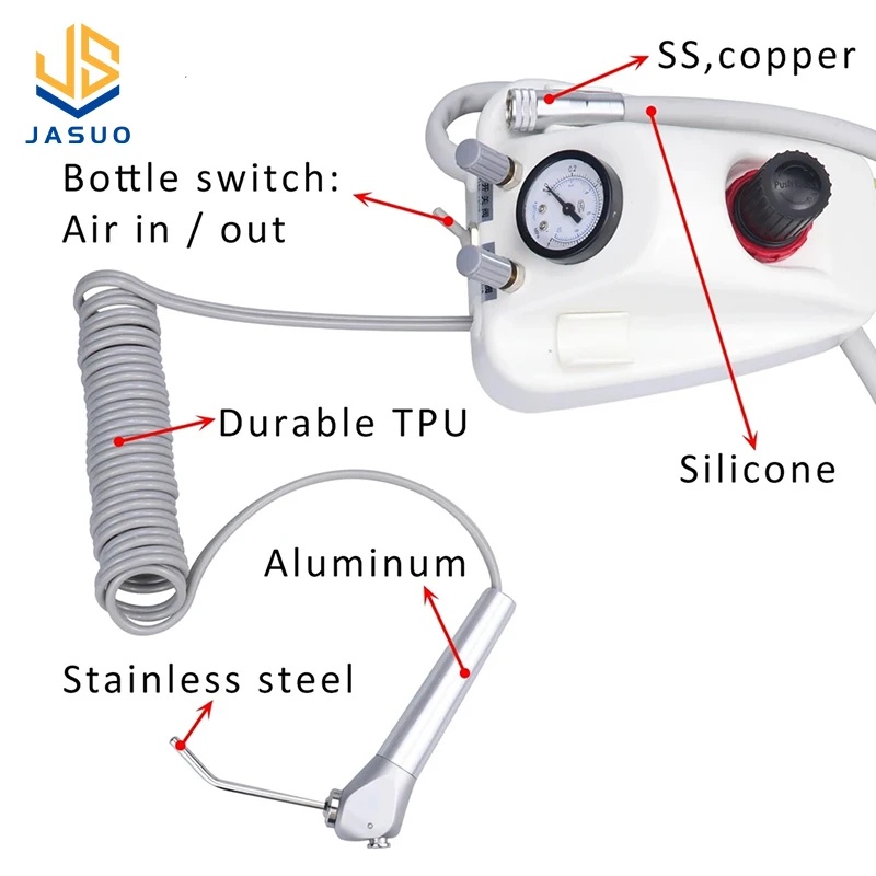 Dental Portable Turbine Unit Work With Air Compressor 3 Way Syringe 2/4 Holes Teeth Whitening Equipment Plastic Shell Dentistry