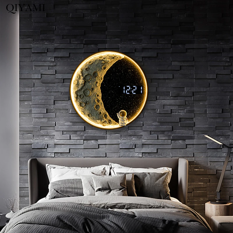 moderno astronauta relogio lampadas de parede luz criativa do quarto decoracao da sala de estar luz do homem do espaco 18 w 24w 01