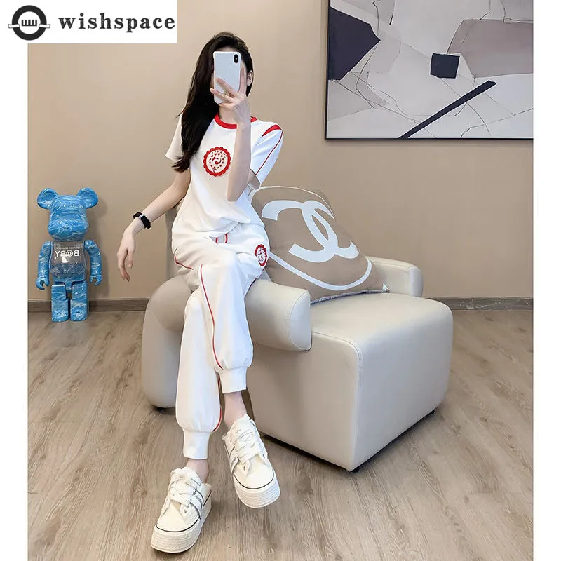 Fashion Women's Set New Korean Version Short Sleeved Casual Sports Set Women's Stylish Two-piece Set
